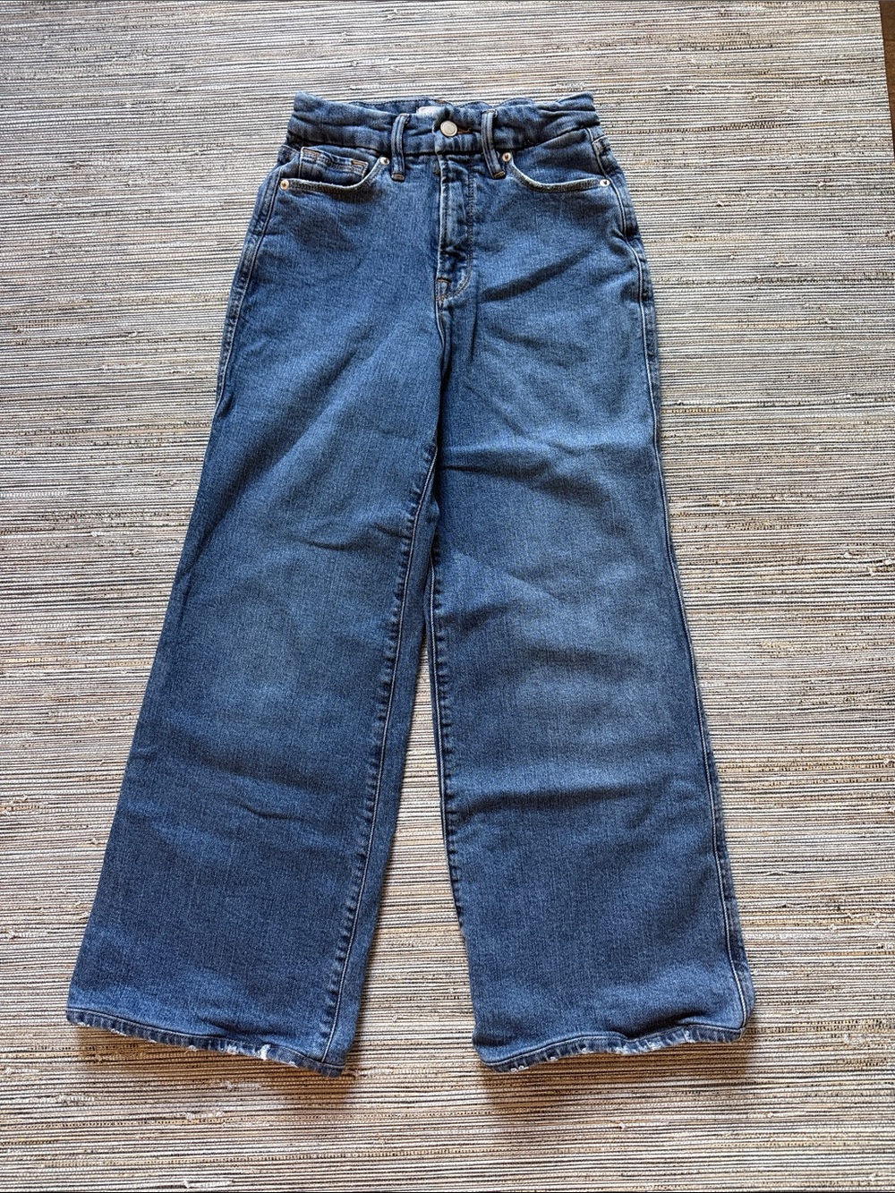 Good American Wide-Leg High-Rise Jeans - Indigo Blue